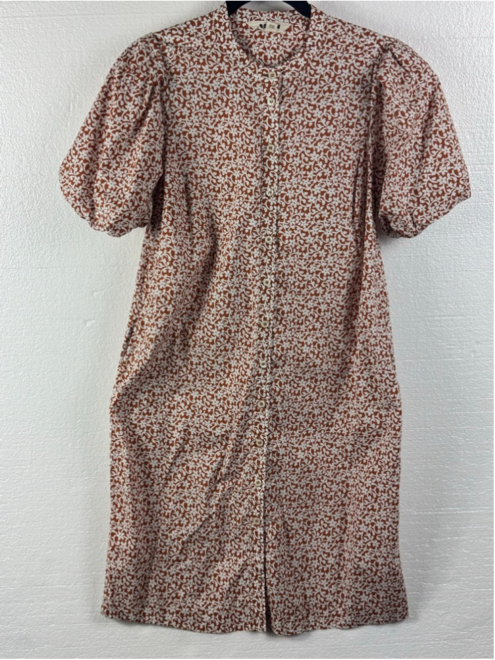 Boden Floral and vine puffed sleeve Button front Closure Midi Dress Size 8